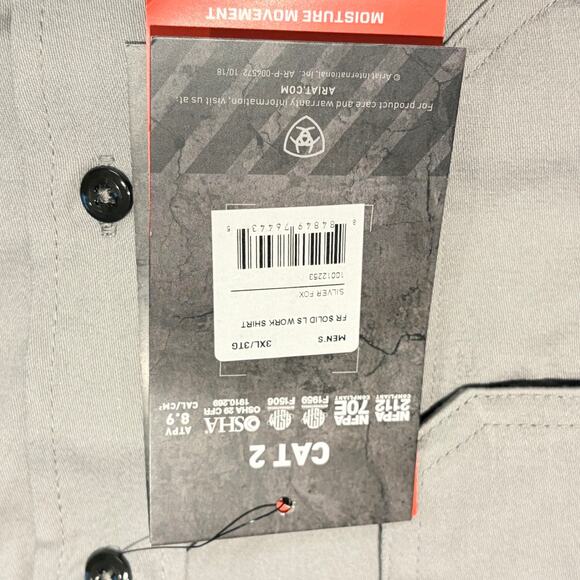 NWT Ariat FR Solid Work Shirt in Silver Fox Gray Men's 3XL Big - Picture 6 of 14